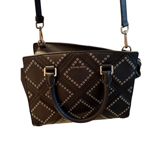 Michael Kors Diamond Grommet Selma Satchel Black Leather Handbag With Handles - Picture 9 of 12